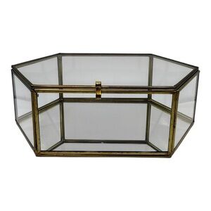Anthropologie | Hexagon Gold & Glass Trinket Box With Hinged Lid